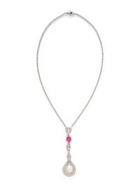 WHITE GOLD, CULTURED PEARL, PINK TOURMALINE, AND DIAMOND CONVERTIBLE NECKLACE