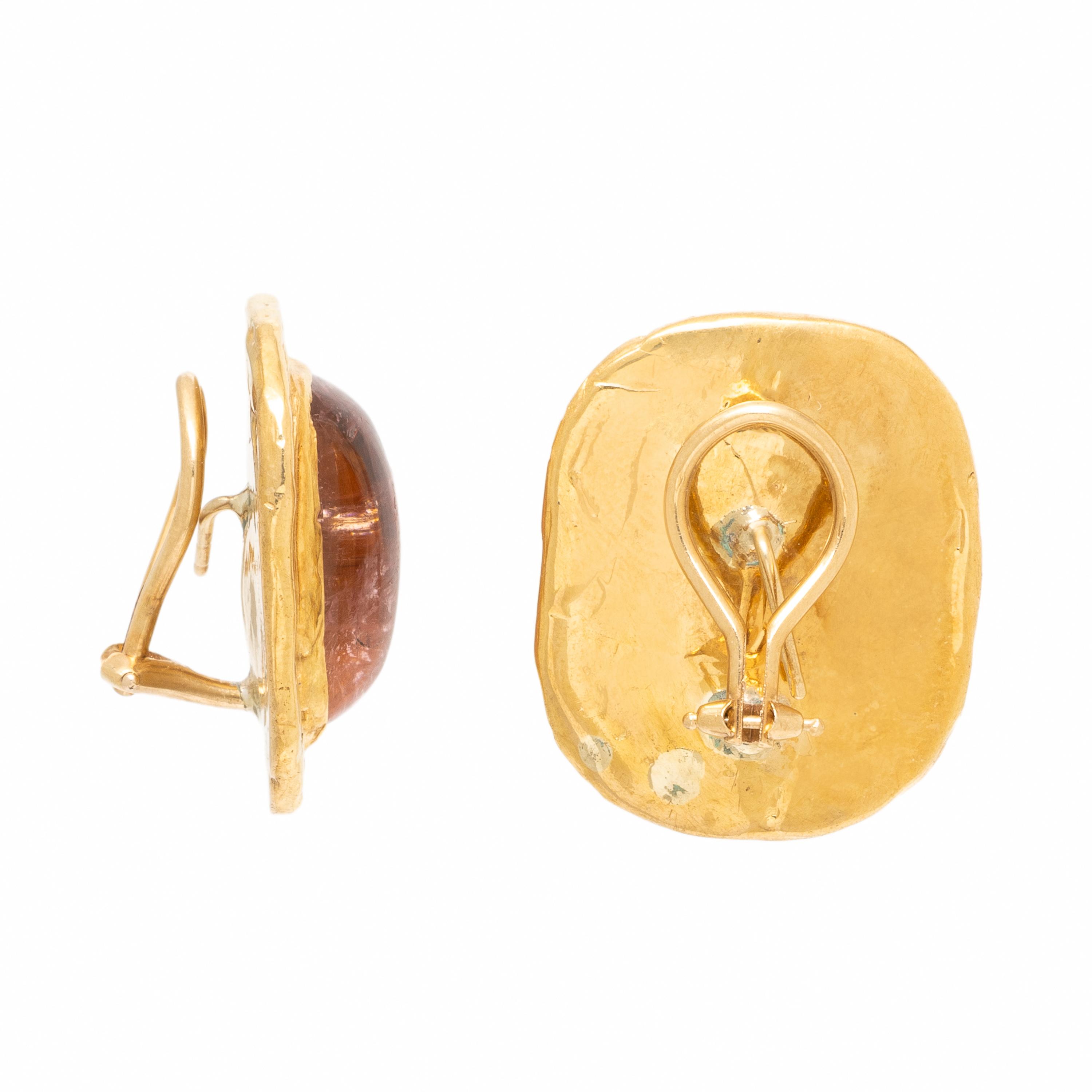 Pink Tourmaline and Yellow Gold Earrings