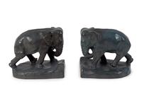 A Pair of Rookwood Green-Glazed Pottery Elephant Bookends — DATED 1923