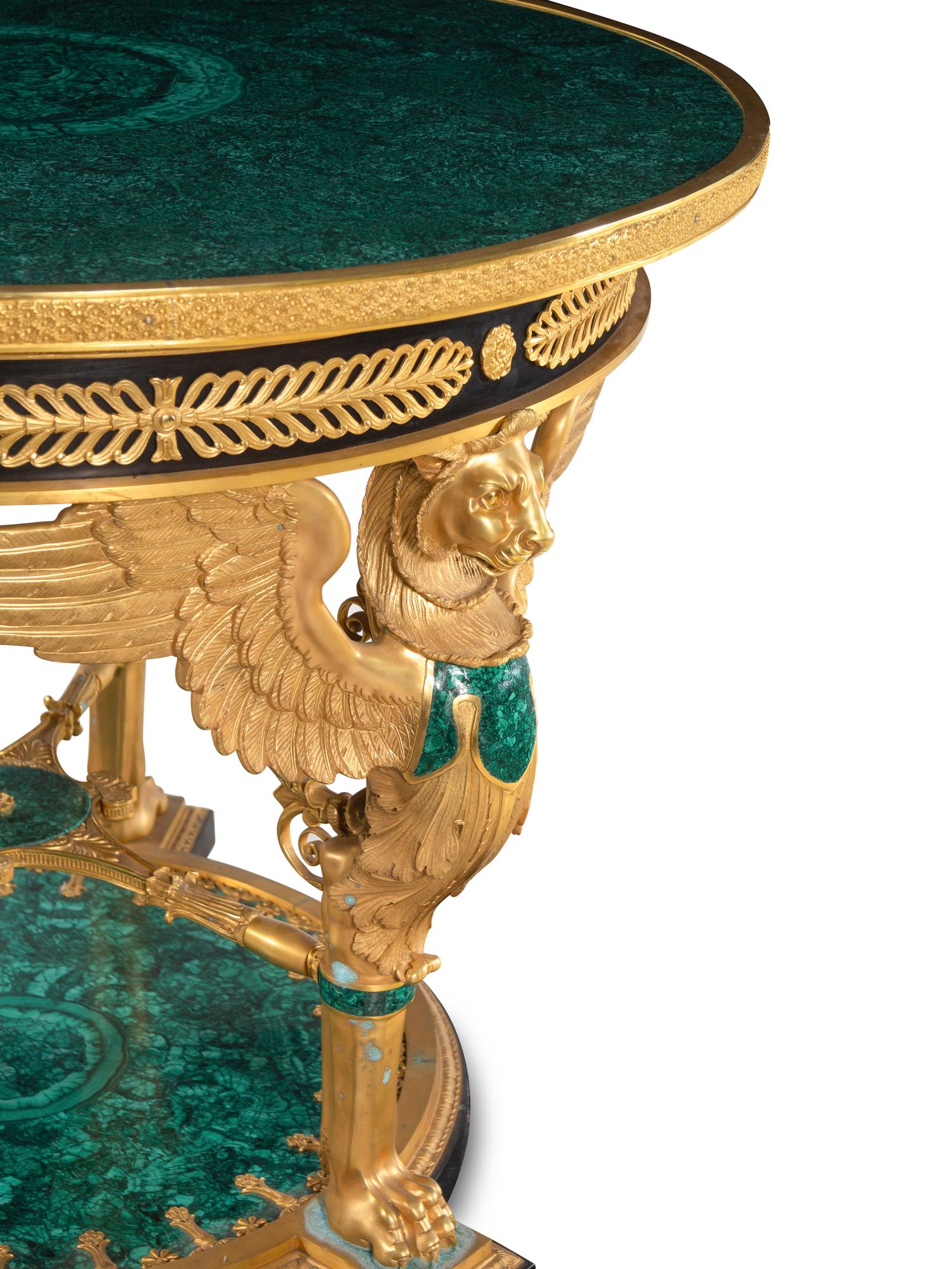 An Empire Style Gilt Bronze and Malachite Veneered Guéridon