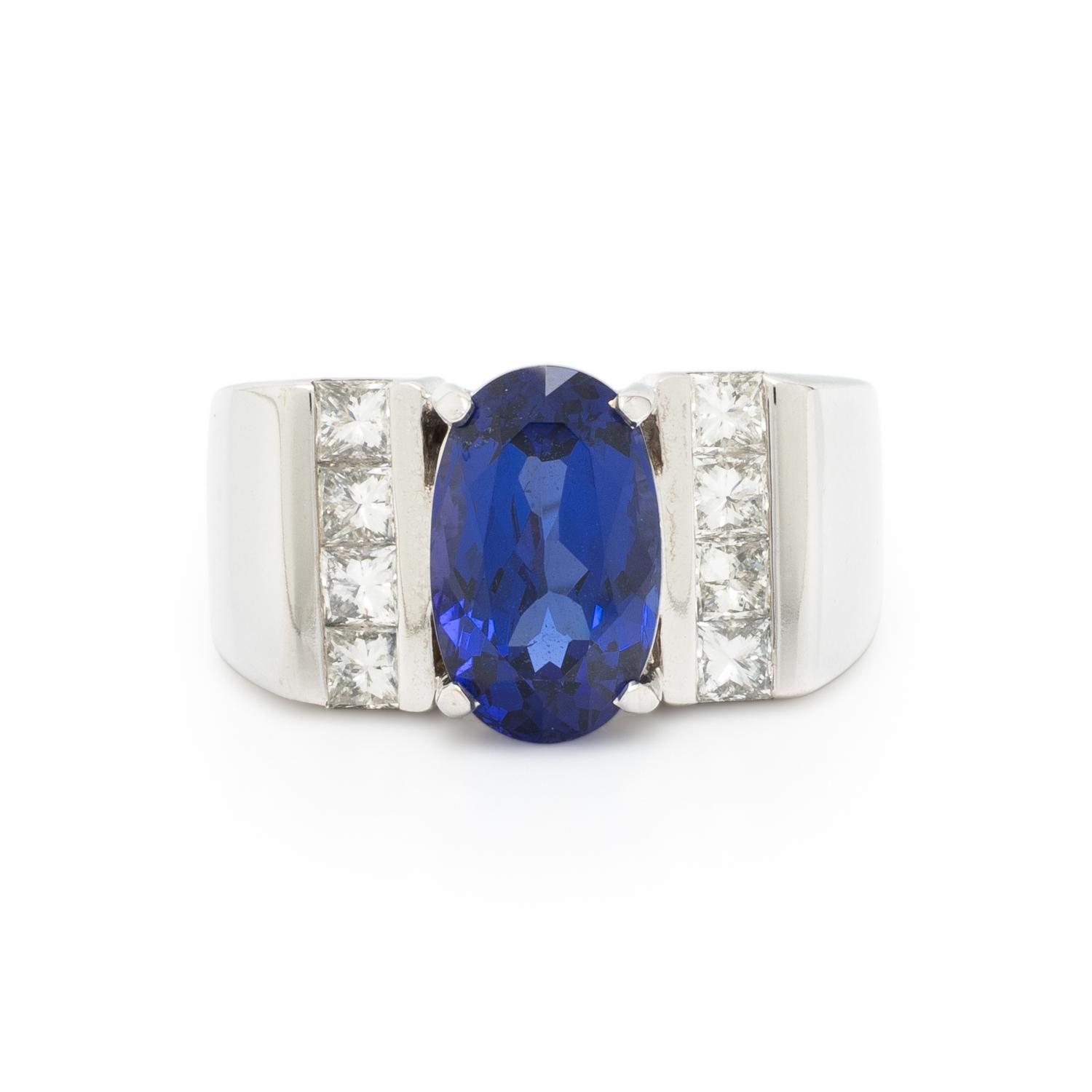 WHITE GOLD, TANZANITE, AND DIAMOND RING