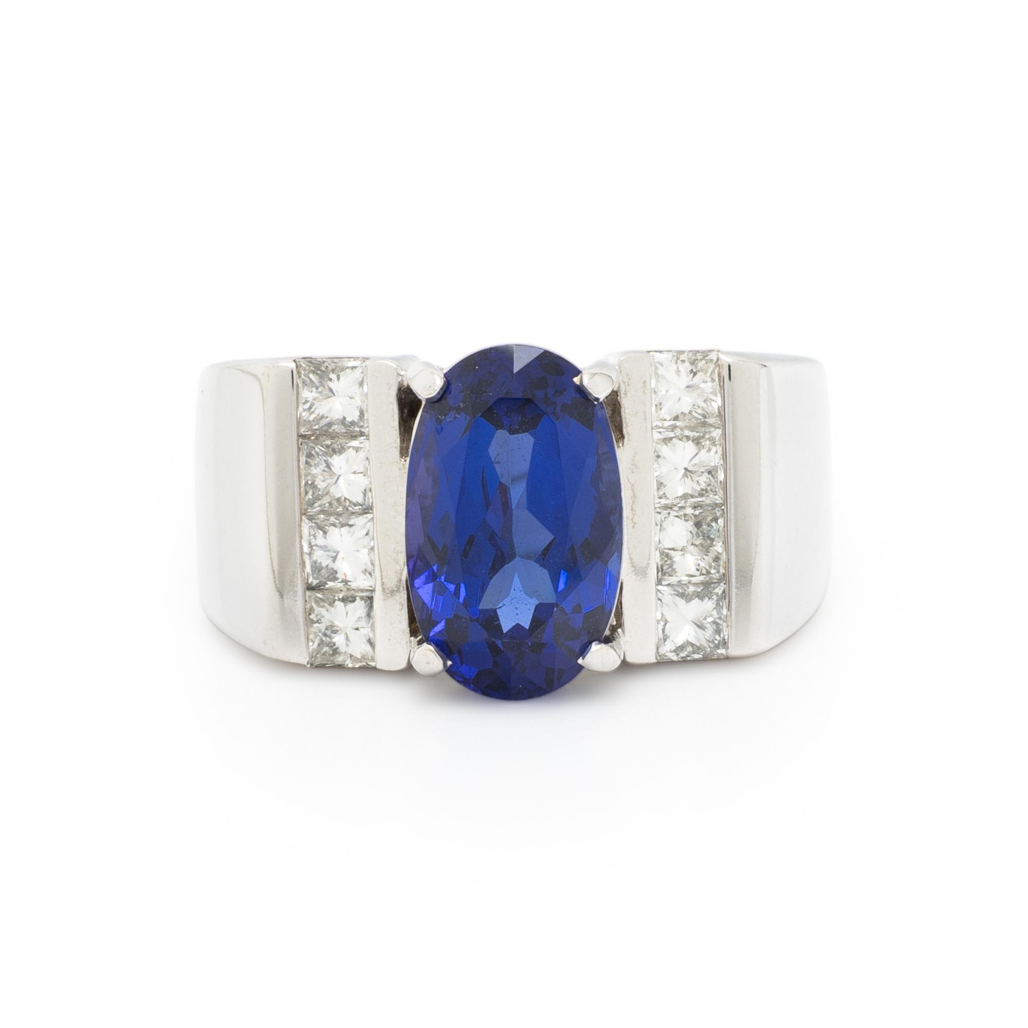 WHITE GOLD, TANZANITE, AND DIAMOND RING