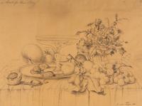 Früchtestilleben mit Blumen und Sektschale , 1880