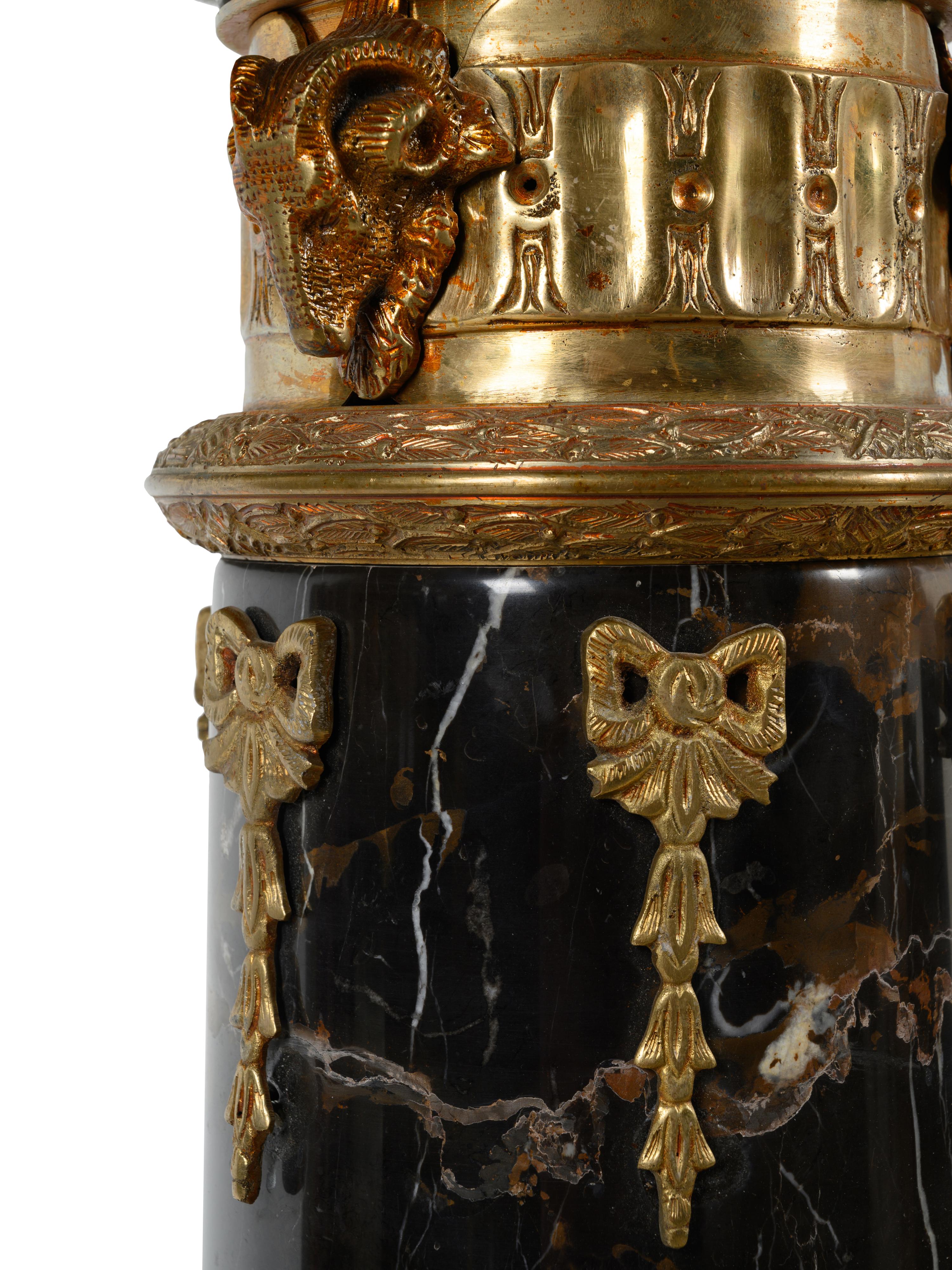 An Aesthetic Movement Gilt Bronze Mounted Marble Pedestal