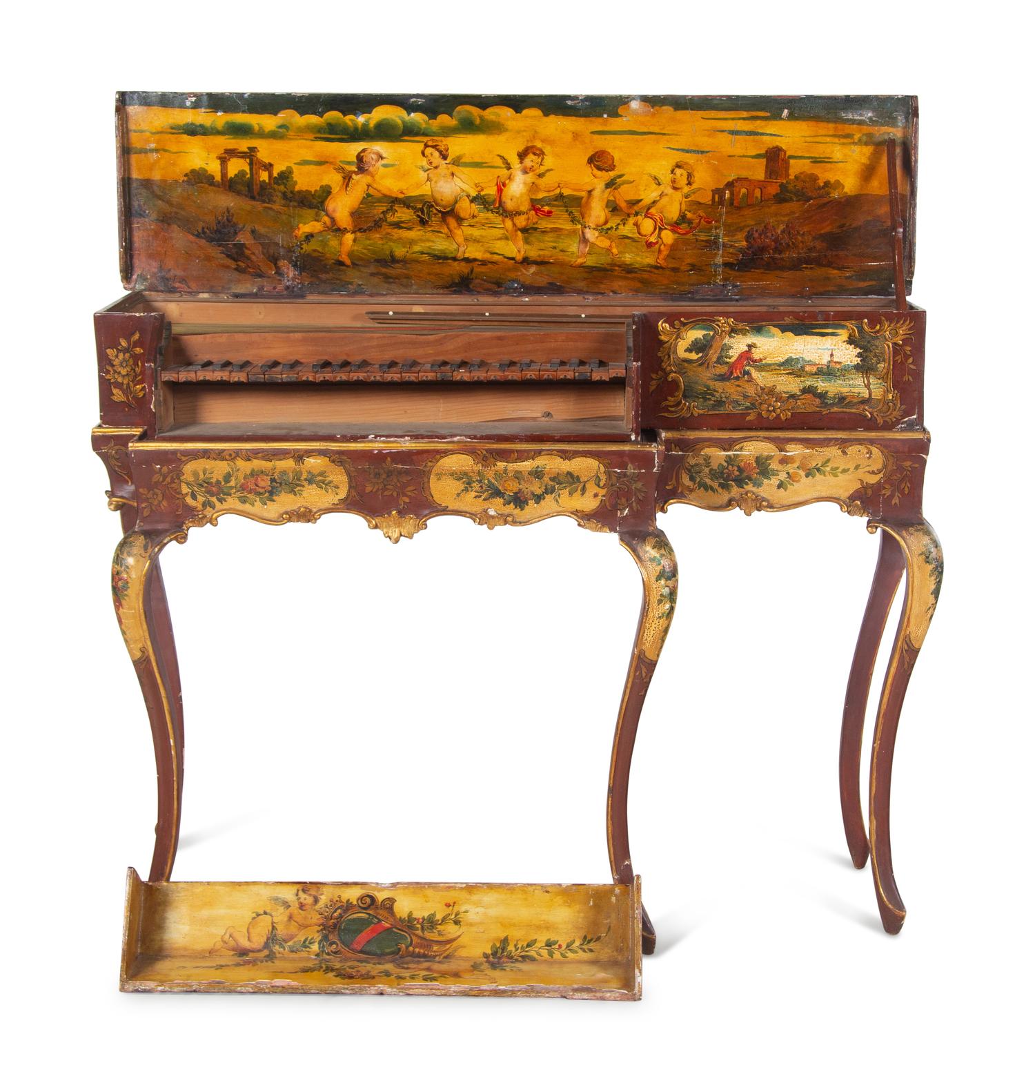 A Rococo Style Painted Zither on Stand