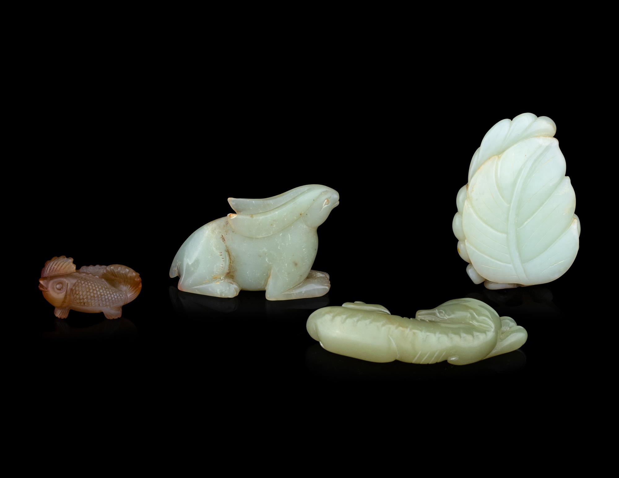 Four Chinese Jade and Aagte 'Animal’ Carvings
