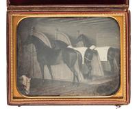 [EARLY PHOTOGRAPHY]. Half plate daguerreotype of an equestrian painting.