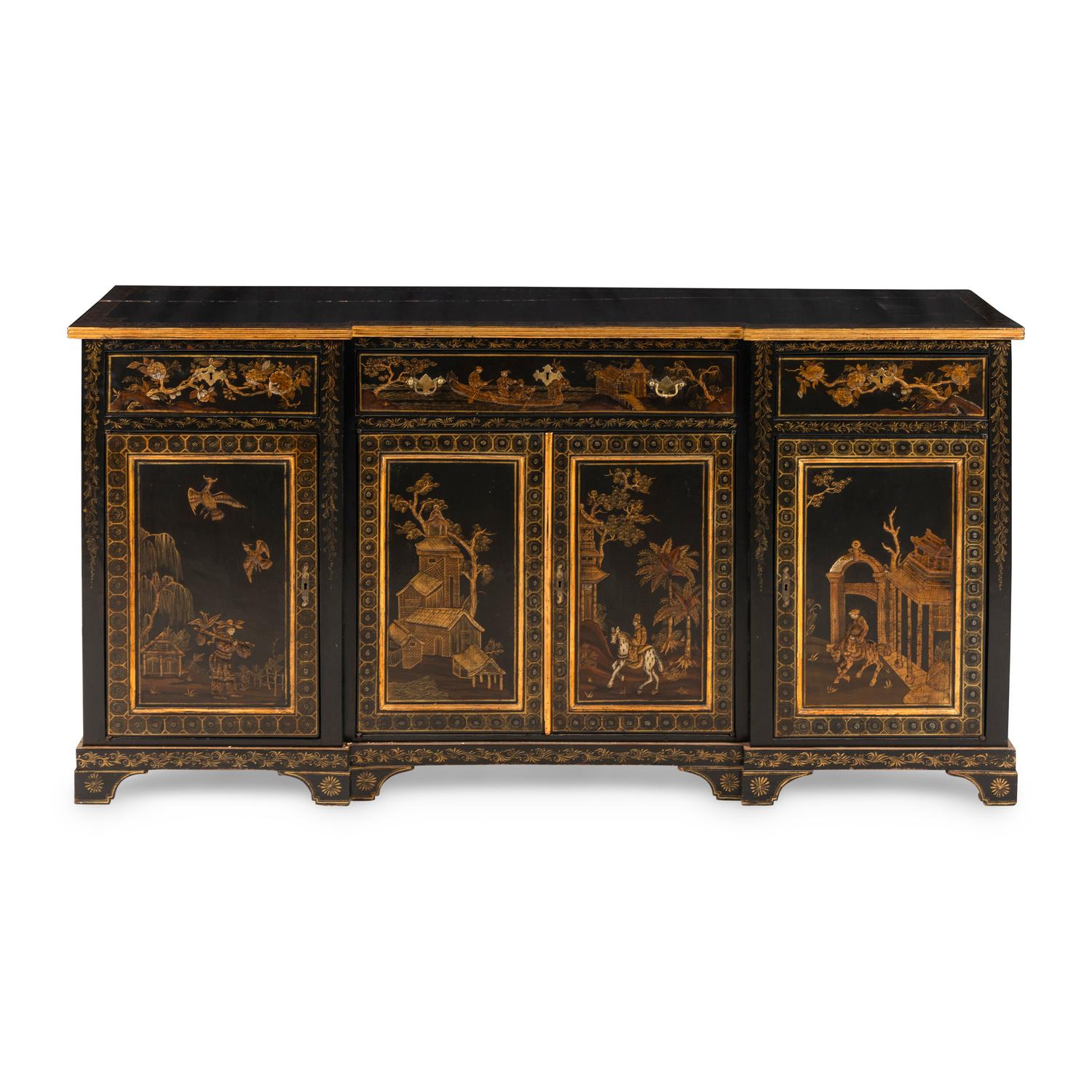A Regency Style Black and Gilt-Japanned Console Cabinet