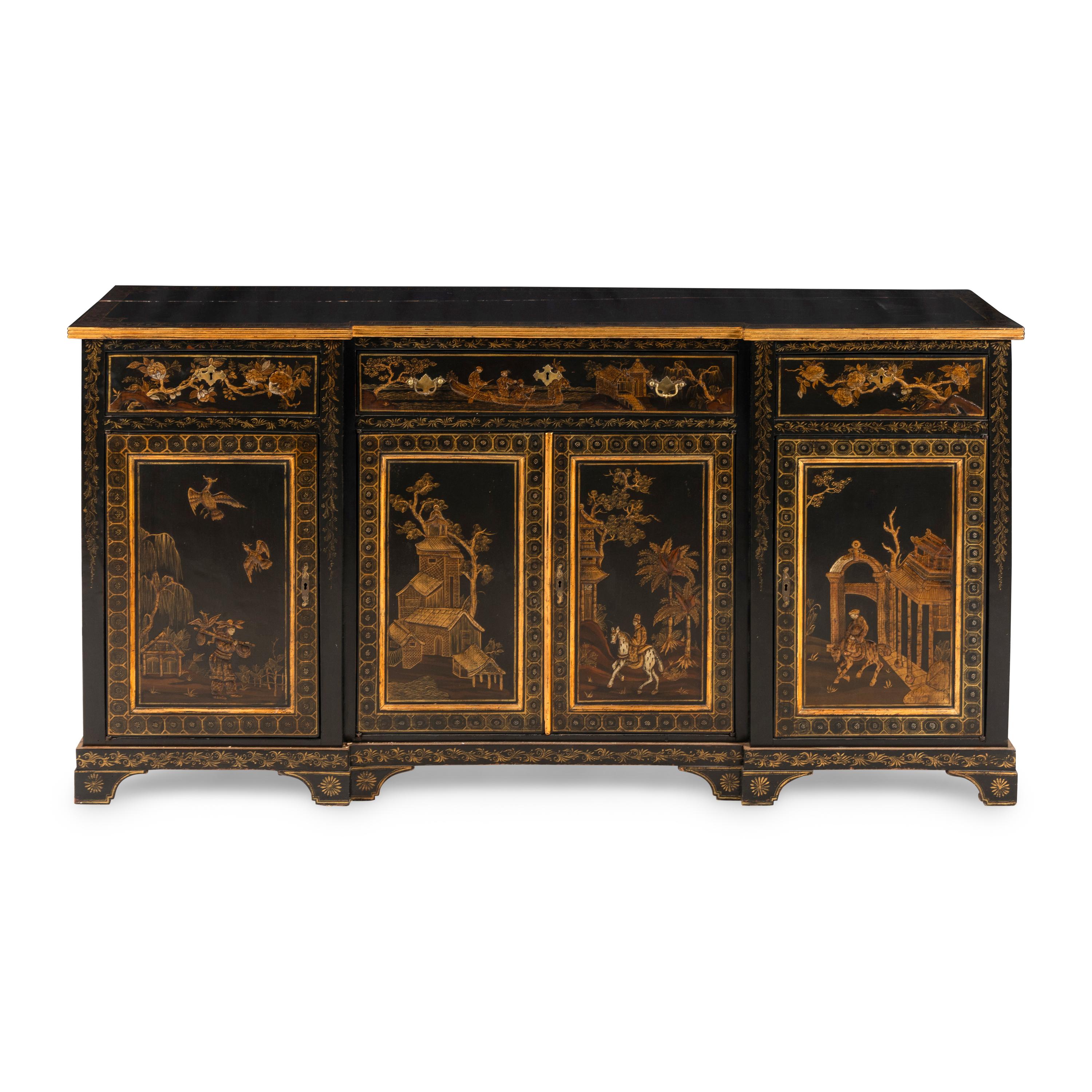 A Regency Style Black and Gilt-Japanned Console Cabinet
