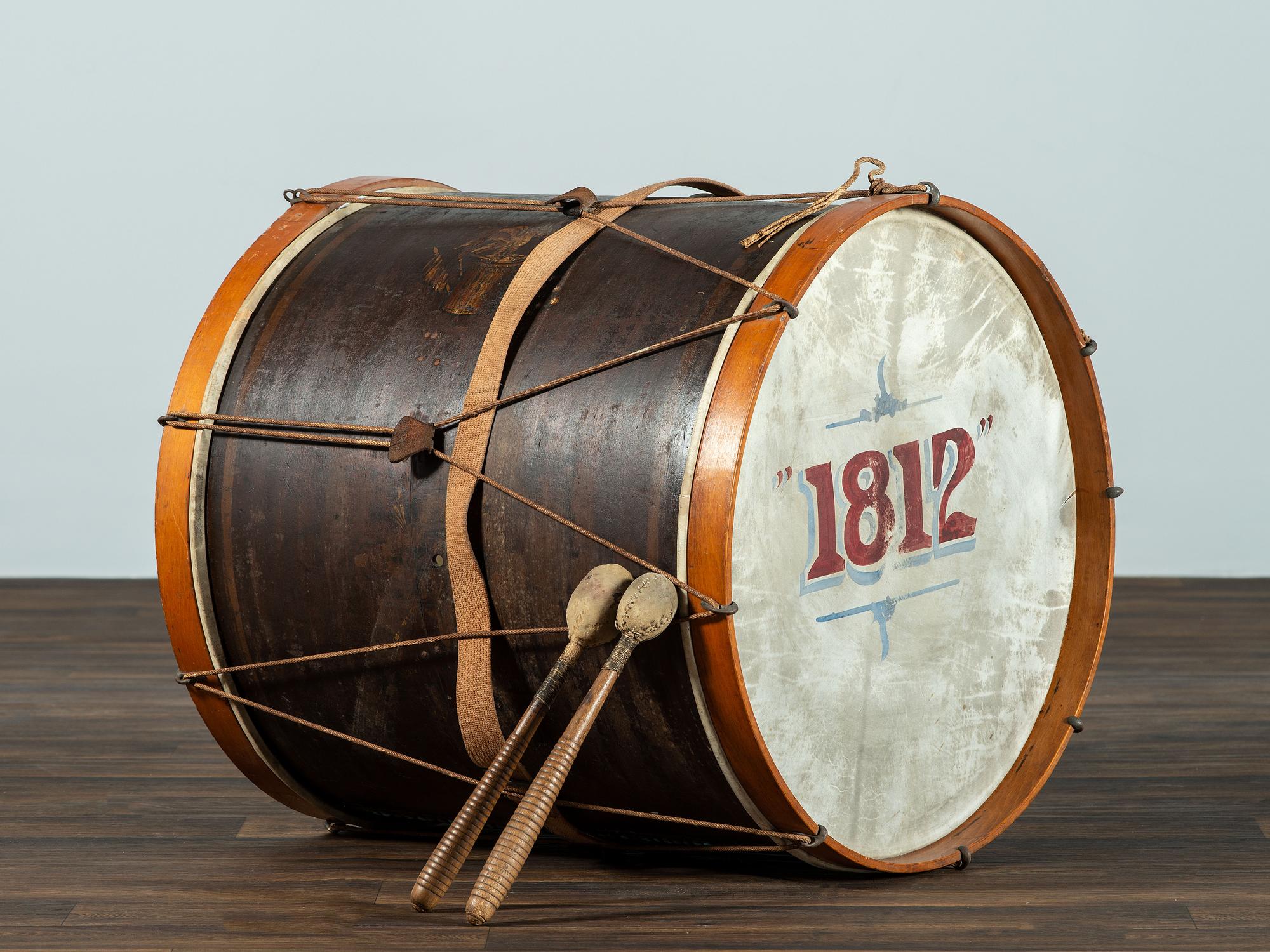 A Paint Decorated and Parcel Gilt 1812 Parade Bass Drum