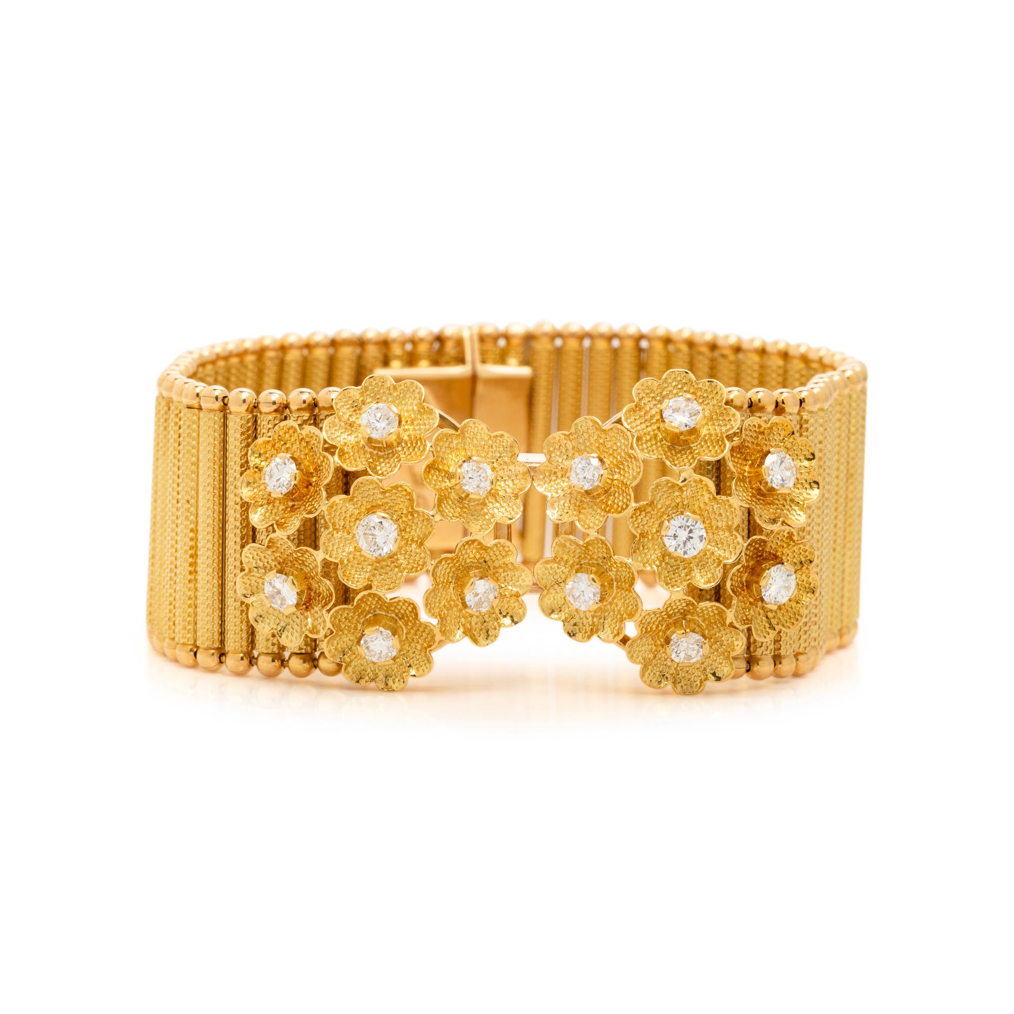 YELLOW GOLD AND DIAMOND FLORAL BRACELET