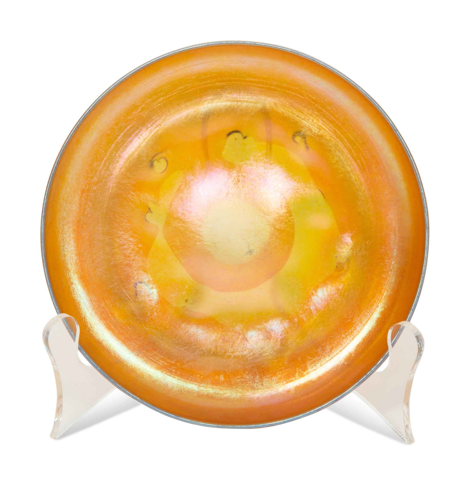 A Tiffany Studios Favrile Glass Bowl and a Dish