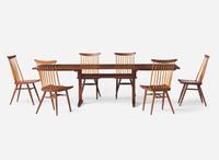 George Nakashima (1905-1990), Trestle Extension Dining Table and Six New Chairs, New Hope, PA, 1966