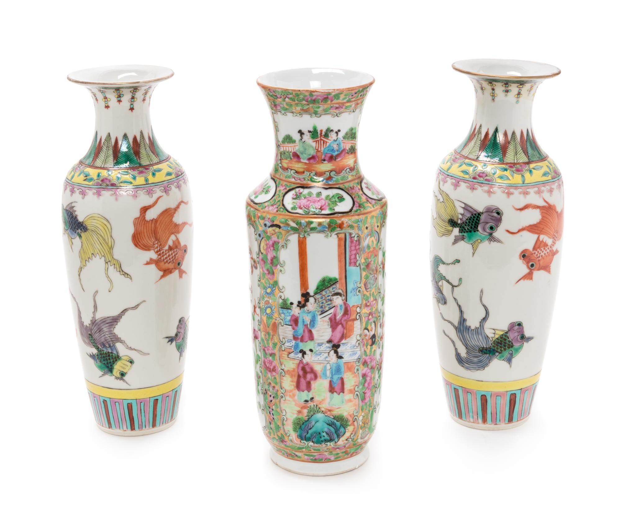 Three Chinese Famille Rose Porcelain Vases Height of tallest 10 inches. — LATE 19TH-20TH CENTURY
