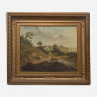 Attributed to Thomas Hand (British, 1771–1804) Extensive Landscape with Figures, Cattle, Horses and Donkeys, with Building in Distance