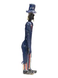 A Folk Art Painted String, Papier Mache and Hair Uncle Sam Figure