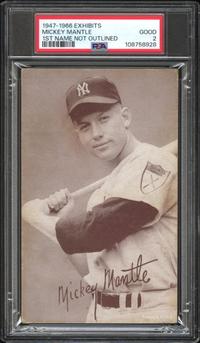 A 1947-66 Mickey Mantle Exhibit Baseball Card - First Name Not Outlined (PSA 2 GOOD)
