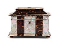 A Regency Tortoise Shell and Mother-of-Pearl Tea Caddy