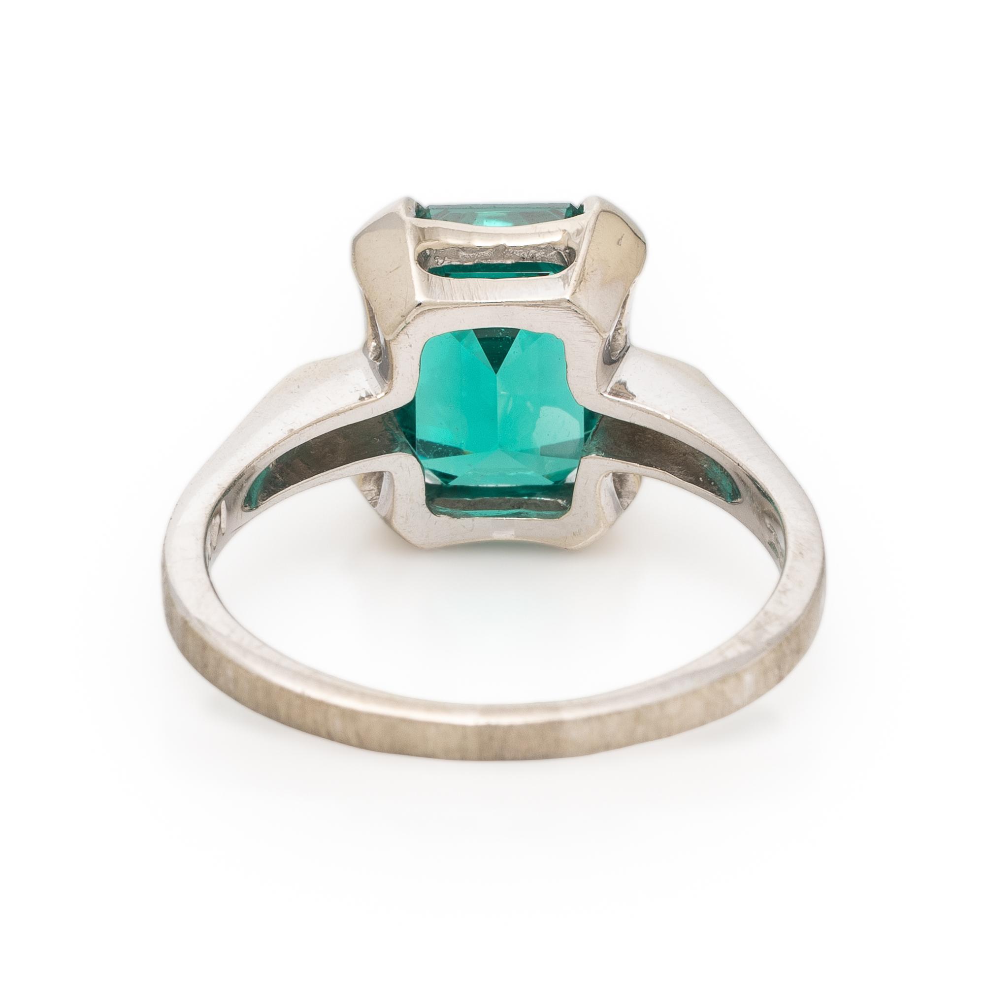 Synthetic Green Gemstone and White Gold Ring
