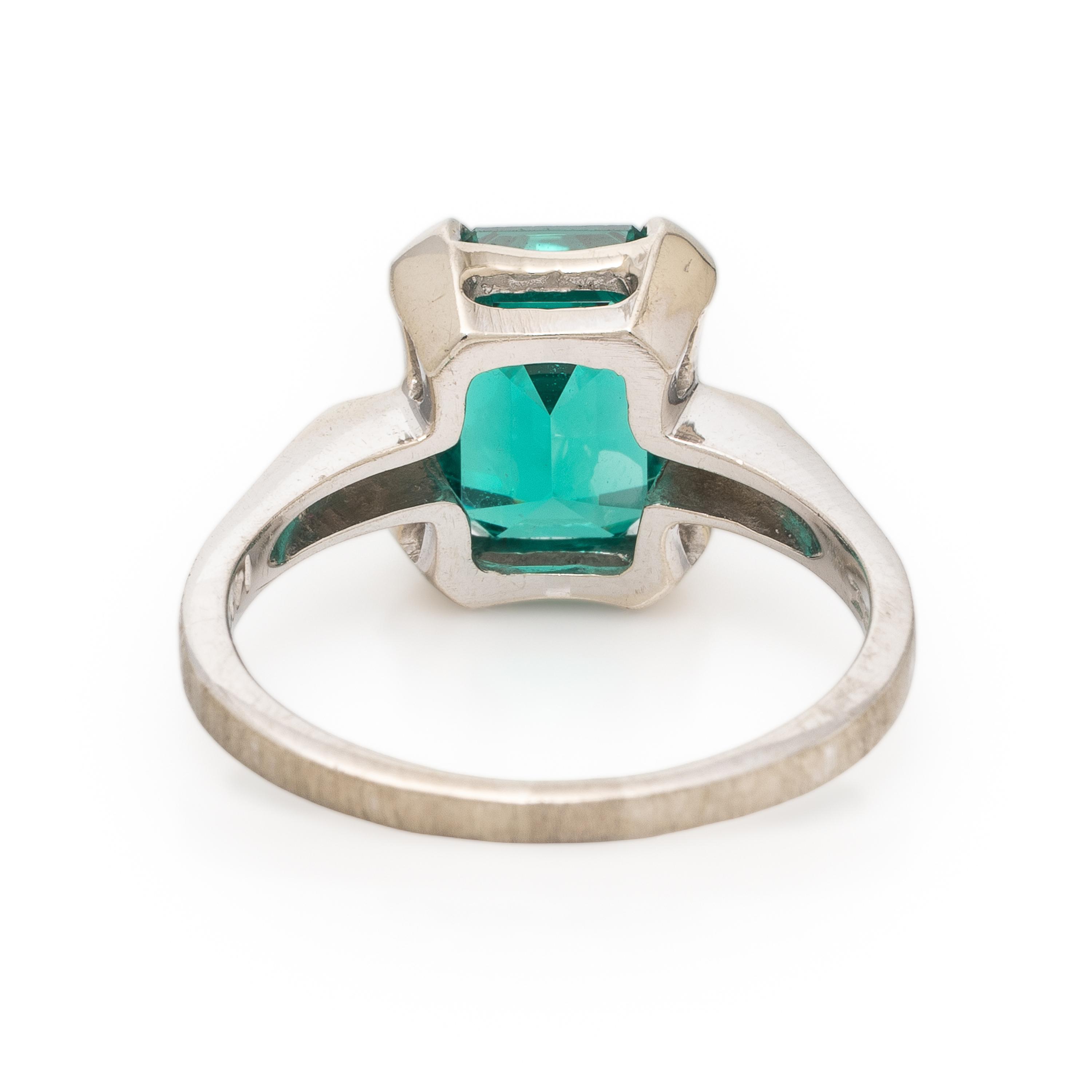 Synthetic Green Gemstone and White Gold Ring