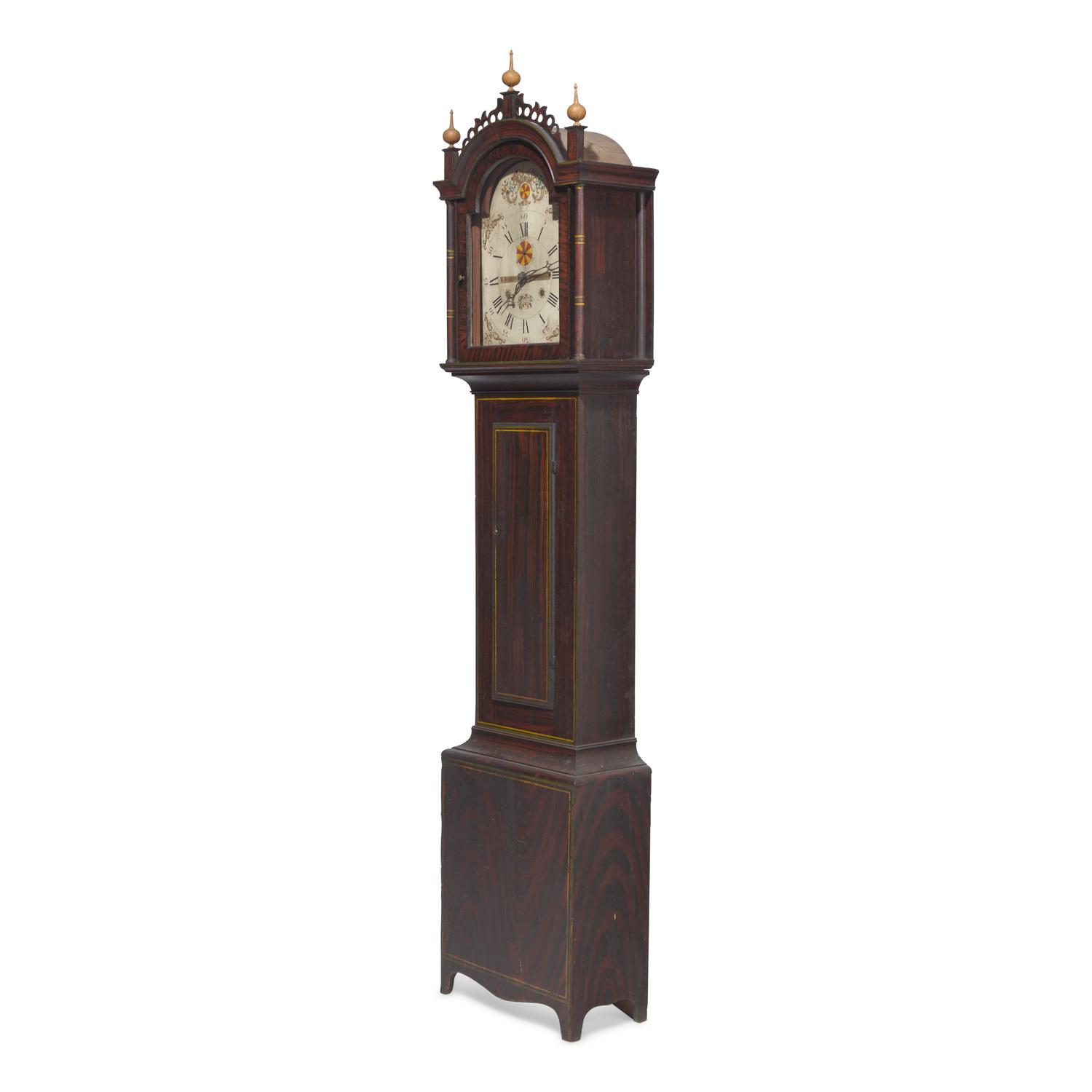 A Federal Faux-Grained and Decorated Wood Tall Case Clock