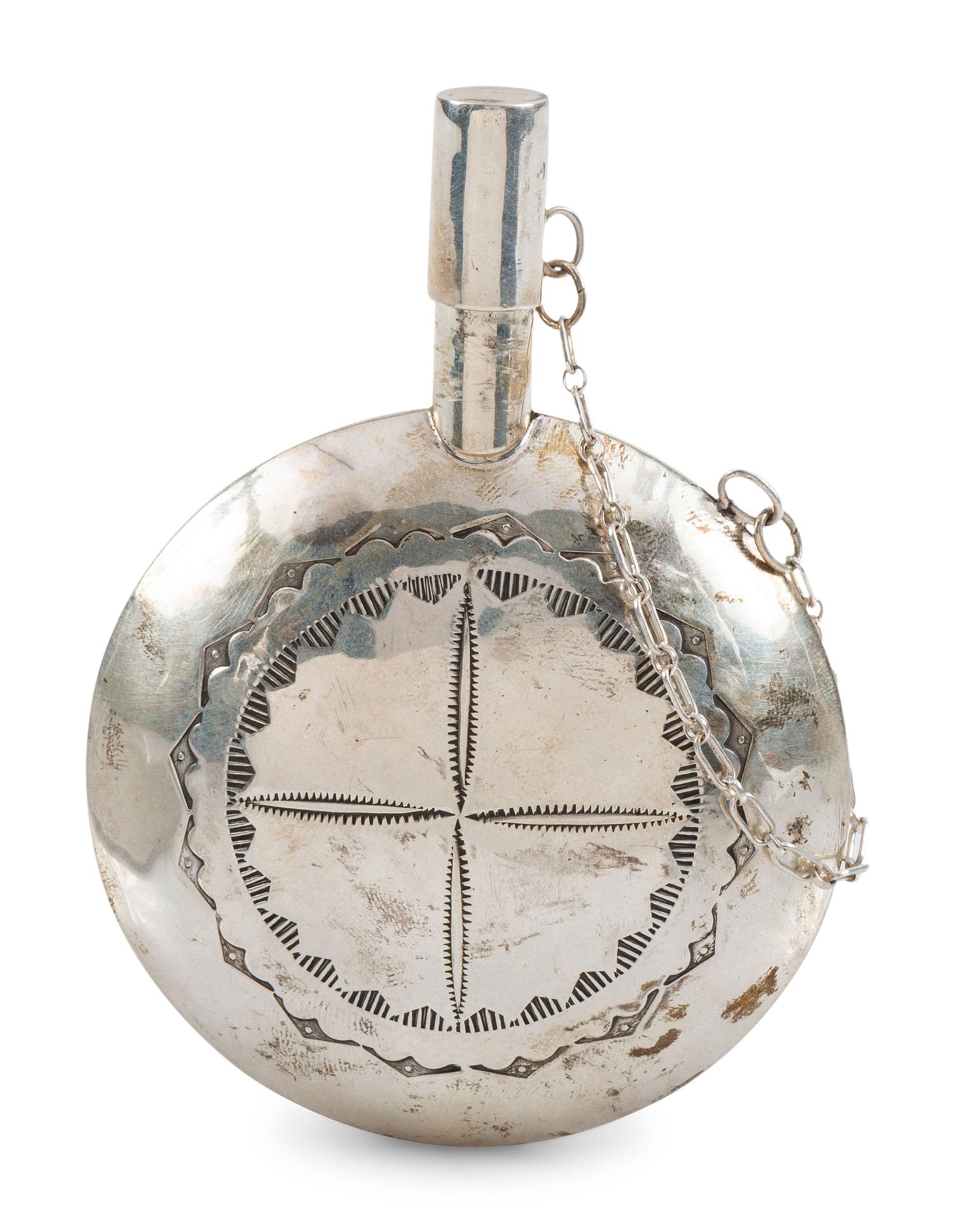 Navajo Stamped Silver Tobacco Canteen