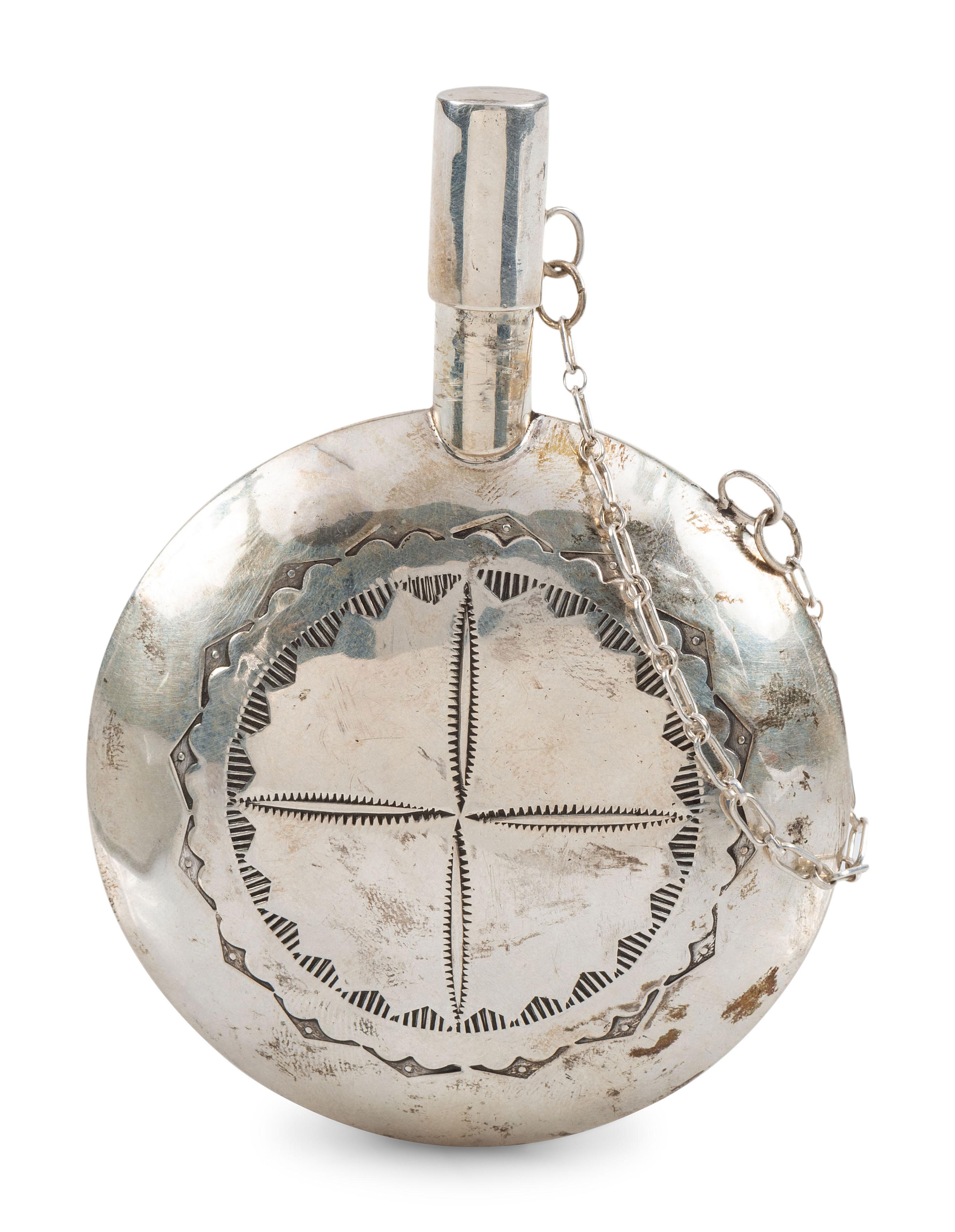 Navajo Stamped Silver Tobacco Canteen
