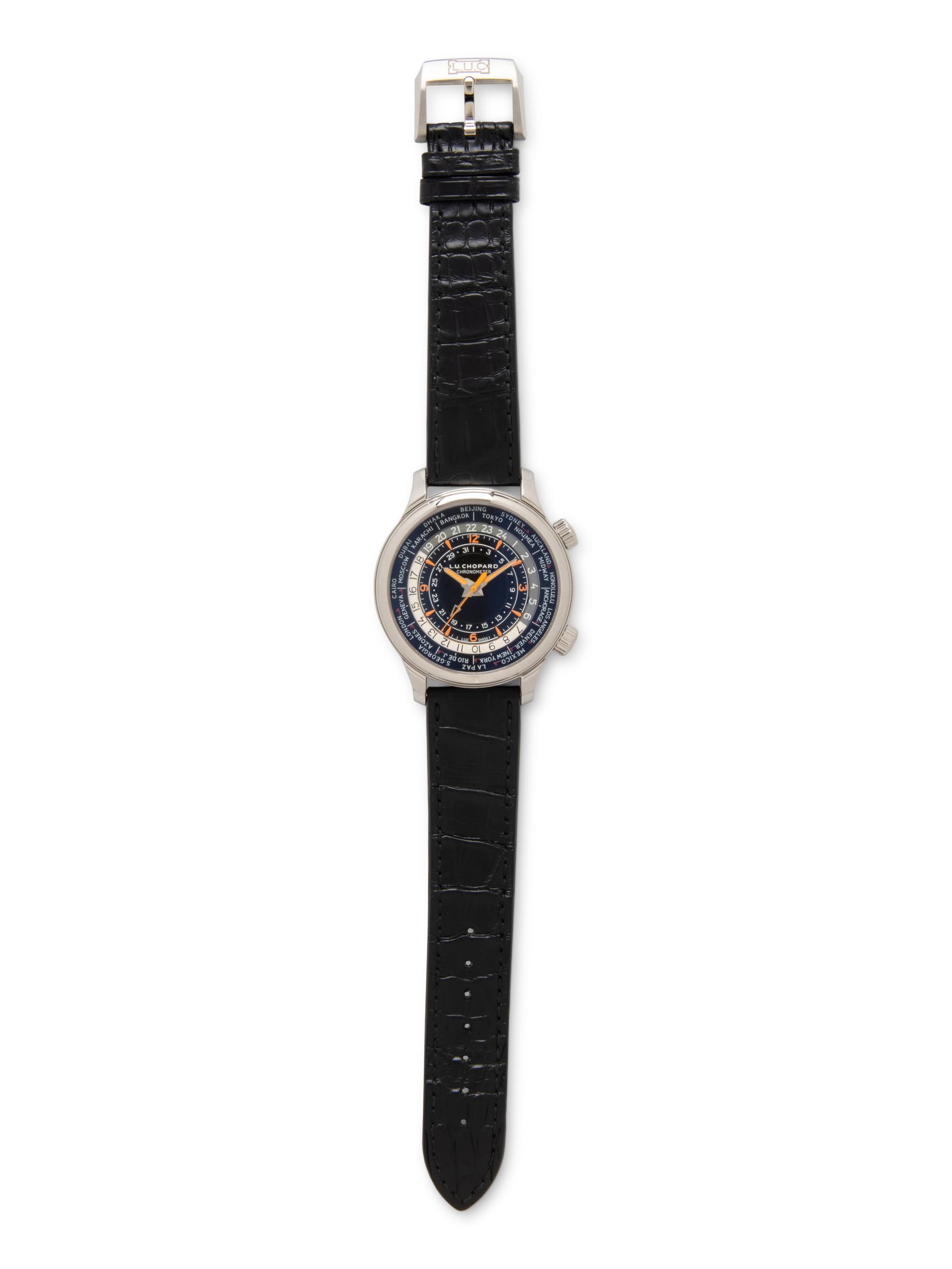 CHOPARD, STAINLESS STEEL 'L.U.C. TIME TRAVELER ONE' WATCH, BOX & PAPERS