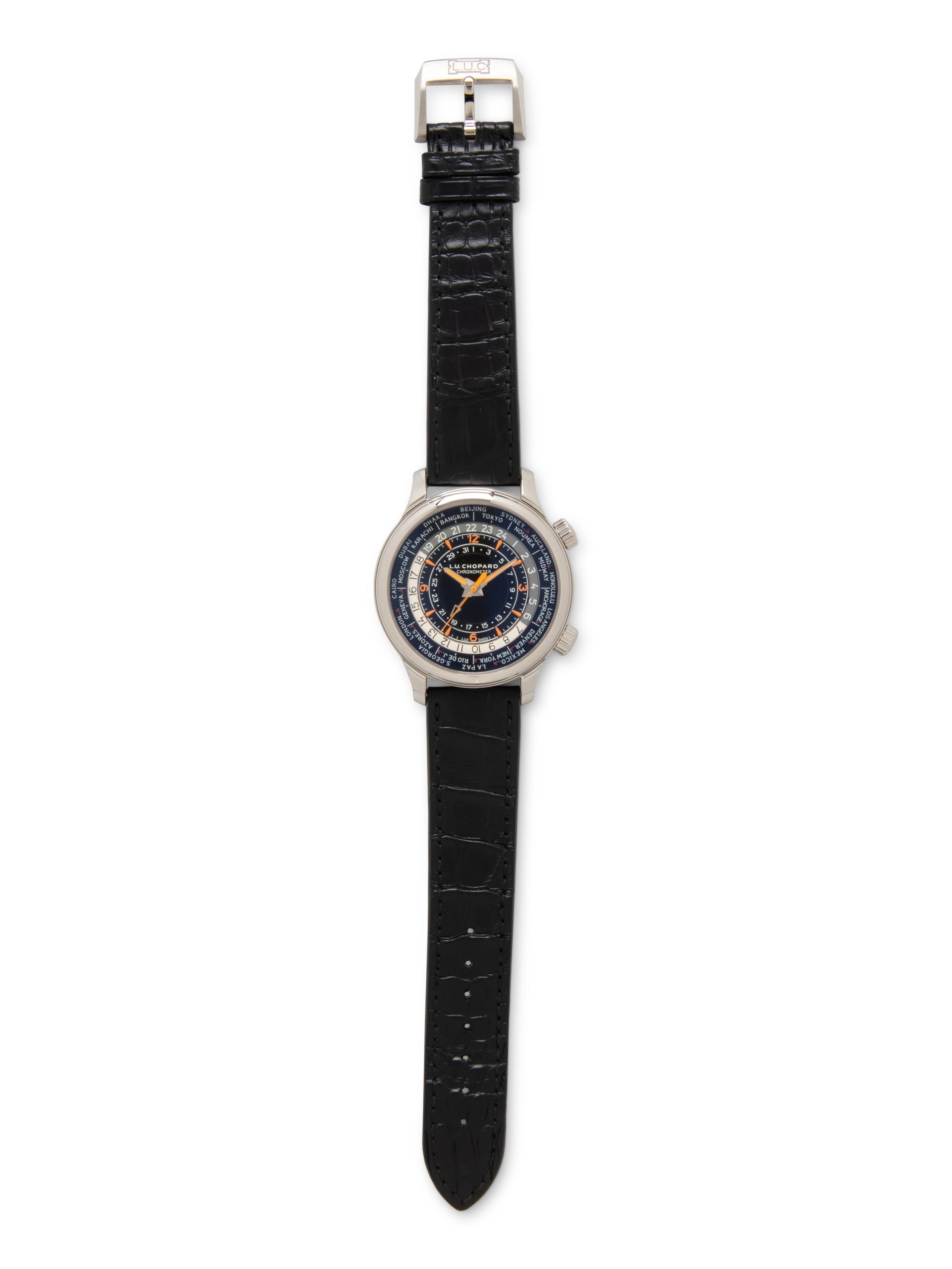 CHOPARD, STAINLESS STEEL 'L.U.C. TIME TRAVELER ONE' WATCH, BOX & PAPERS