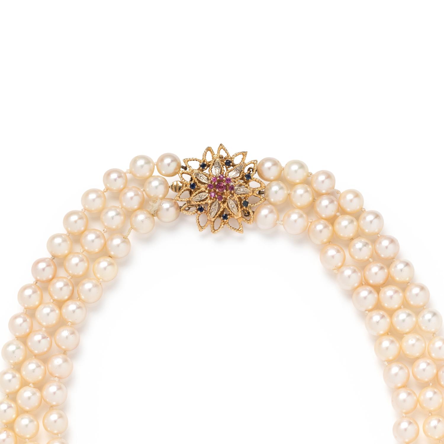 CULTURED PEARL, GEMSTONE AND DIAMOND NECKLACE