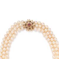 CULTURED PEARL, GEMSTONE AND DIAMOND NECKLACE