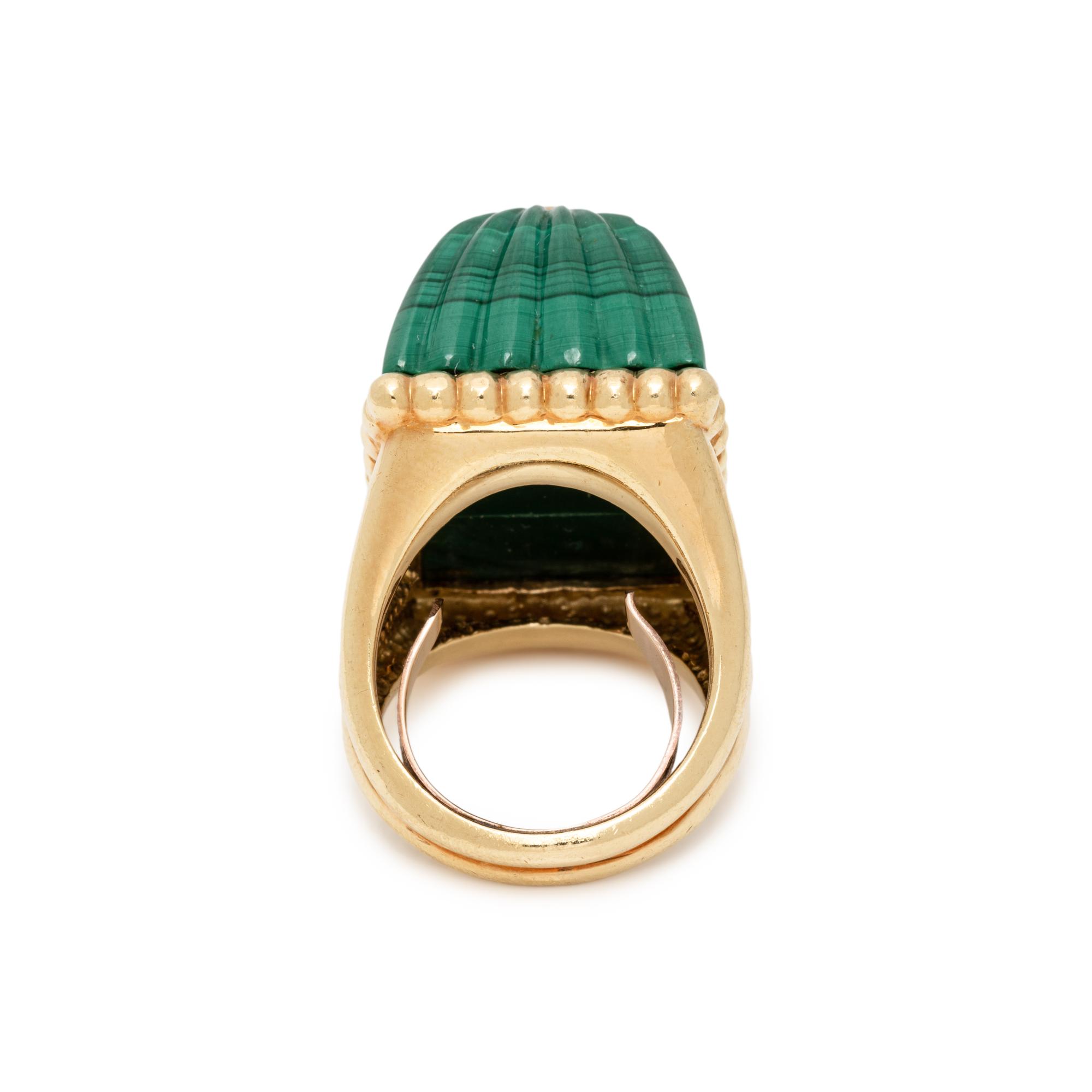 R. STONE, VINTAGE, DIAMOND AND MALACHITE RING