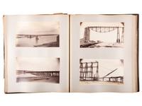 [WESTERN AMERICANA]. Album of photographs showing the construction of the "Bismarck Bridge." [Dakota Territory]: [F. Jay Haynes], [1882].