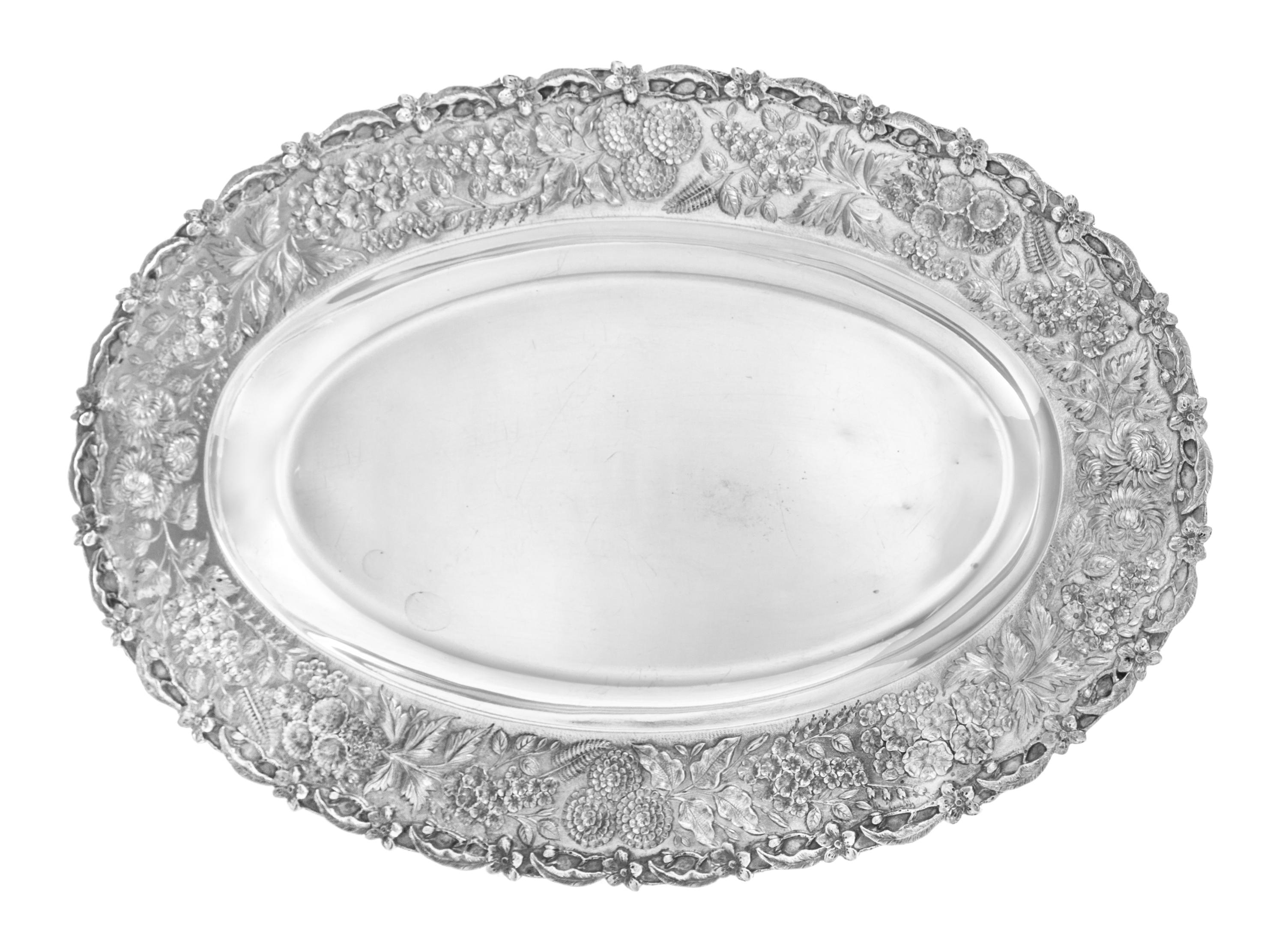 An American Silver Serving Platter, S. Kirk & Son, Baltimore, MD, Repousse pattern, of oval form.