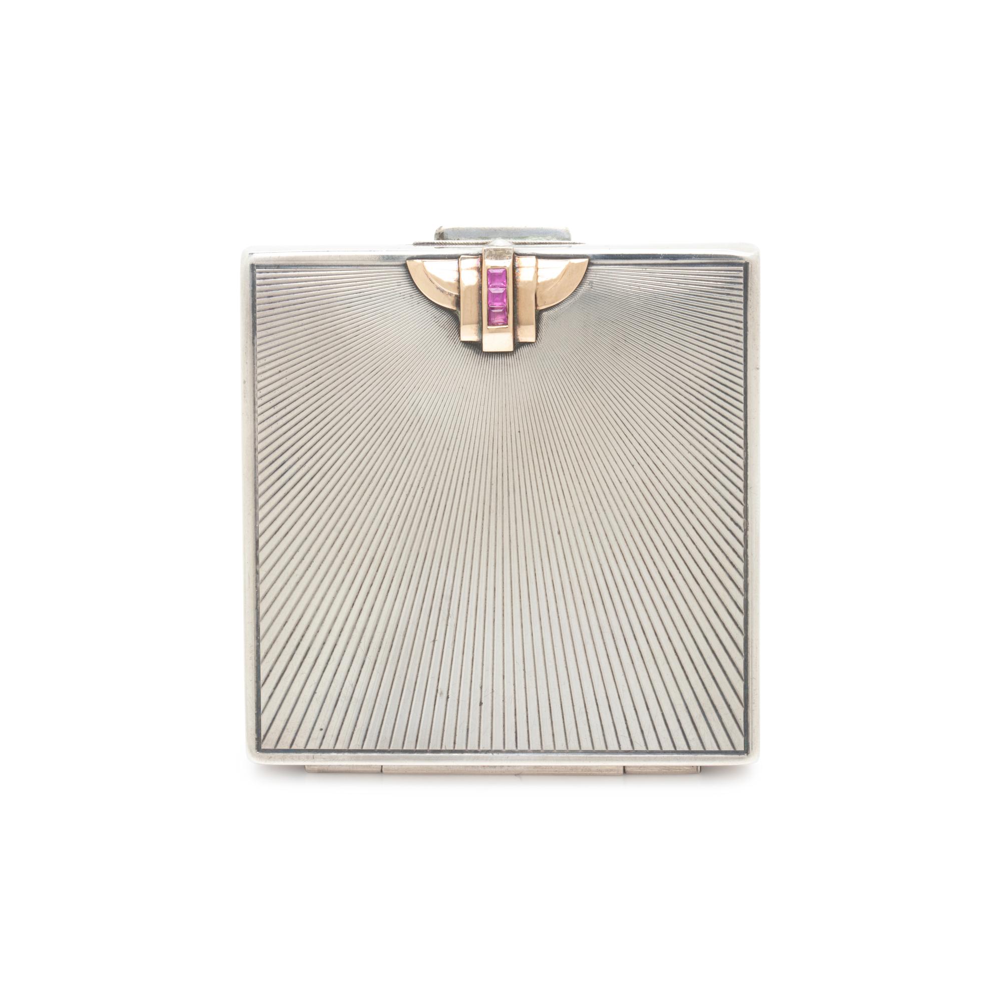 TIFFANY & CO., STERLING SILVER, YELLOW GOLD AND RUBY COMPACT