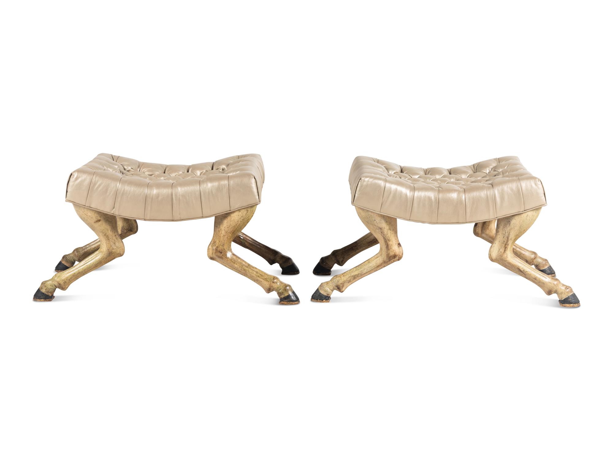 A Pair of Venetian Style Carved and Painted Stools