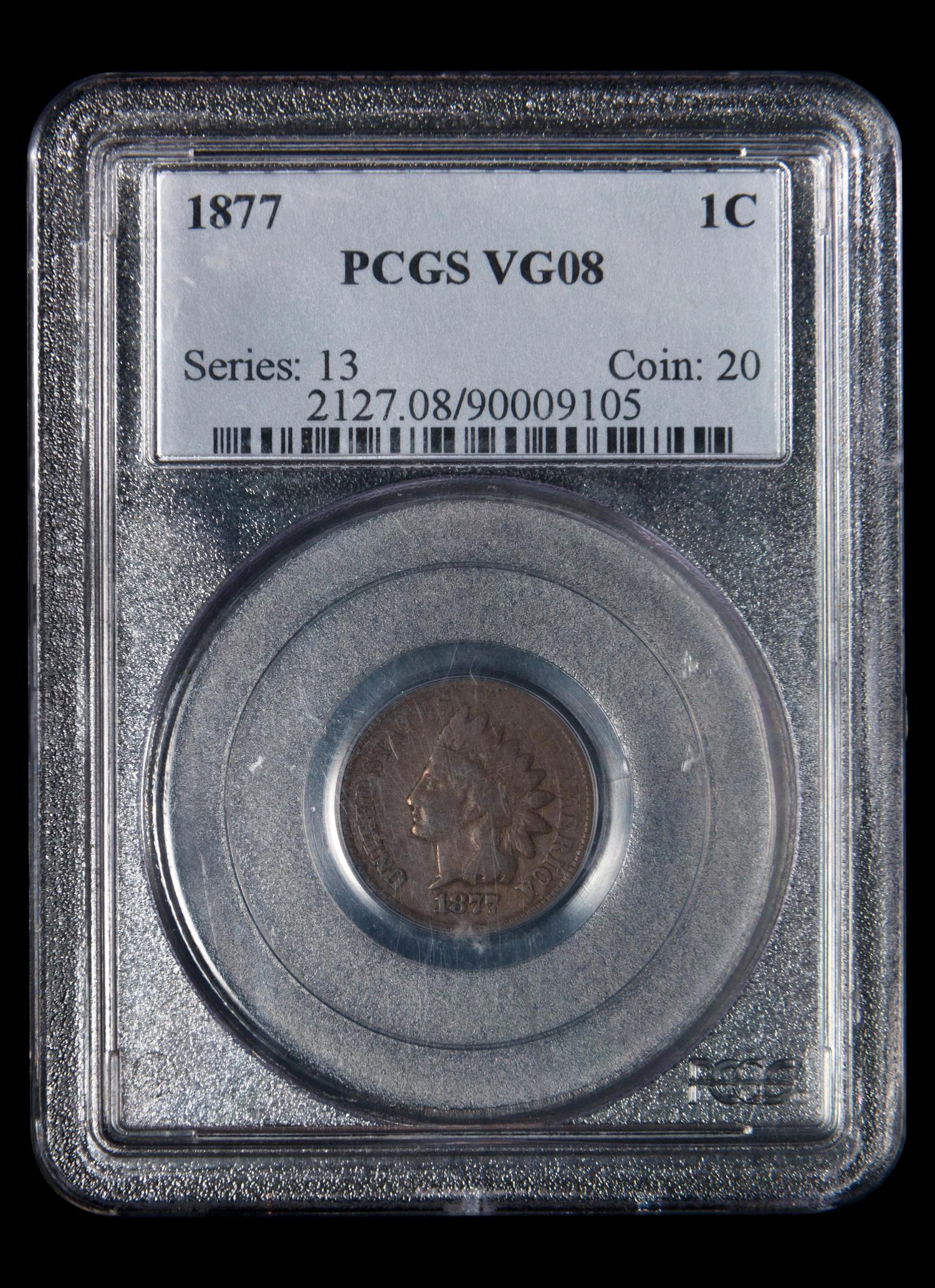 An 1877 Indian Head 1c Coin (PCGS VG08)