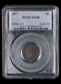 An 1877 Indian Head 1c Coin (PCGS VG08)