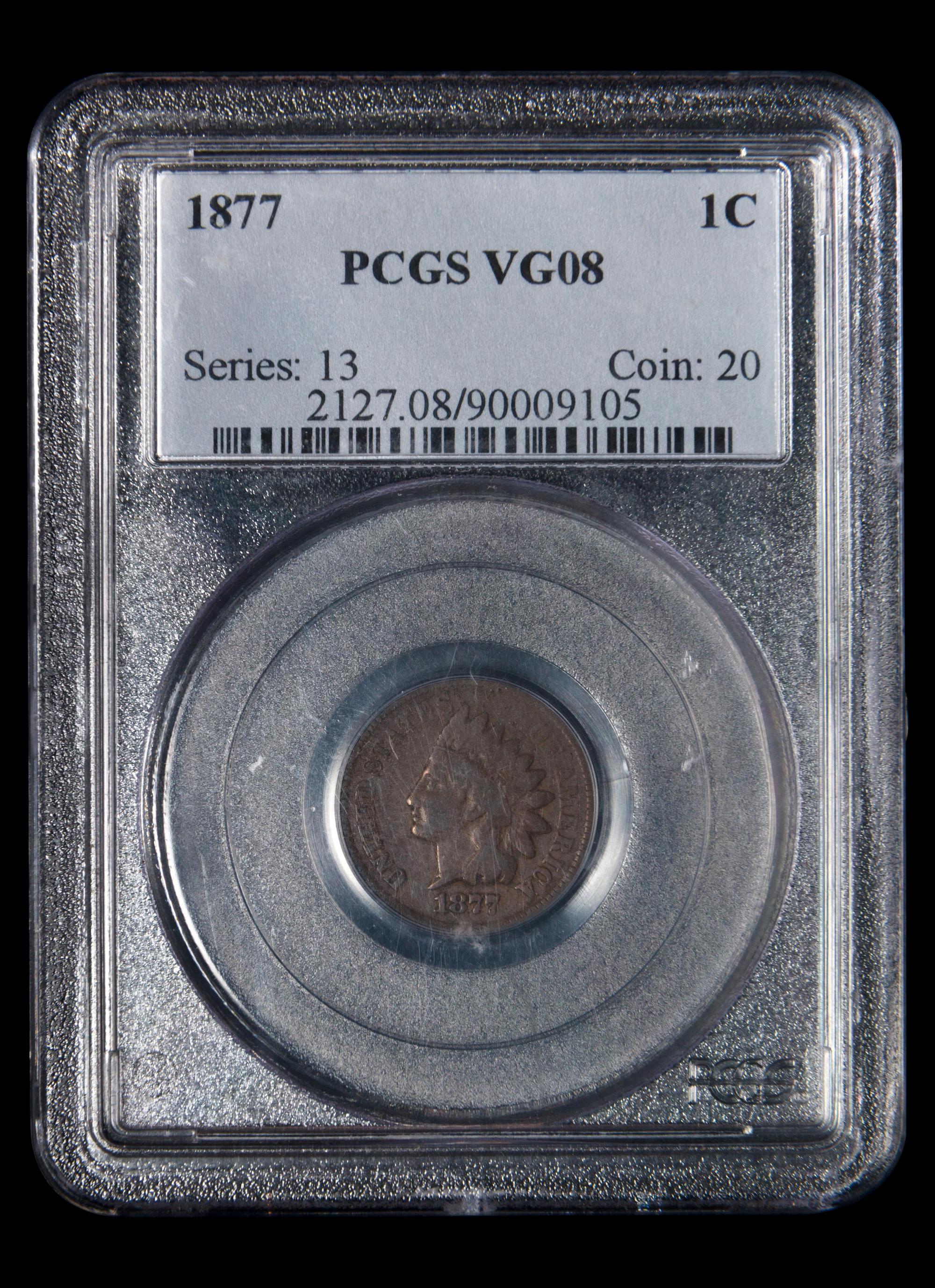 An 1877 Indian Head 1c Coin (PCGS VG08)