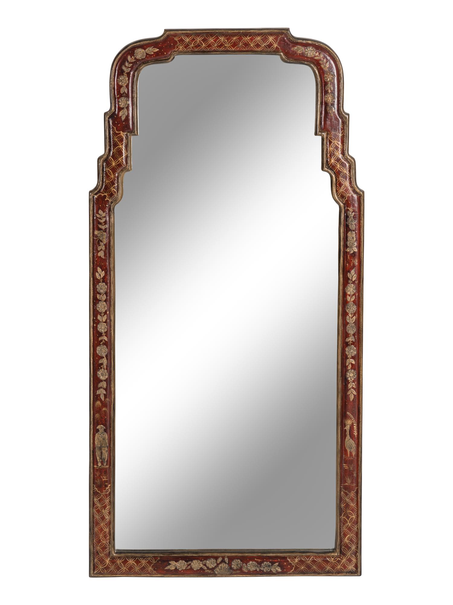 A Queen Anne Style Red Japanned Pier Mirror