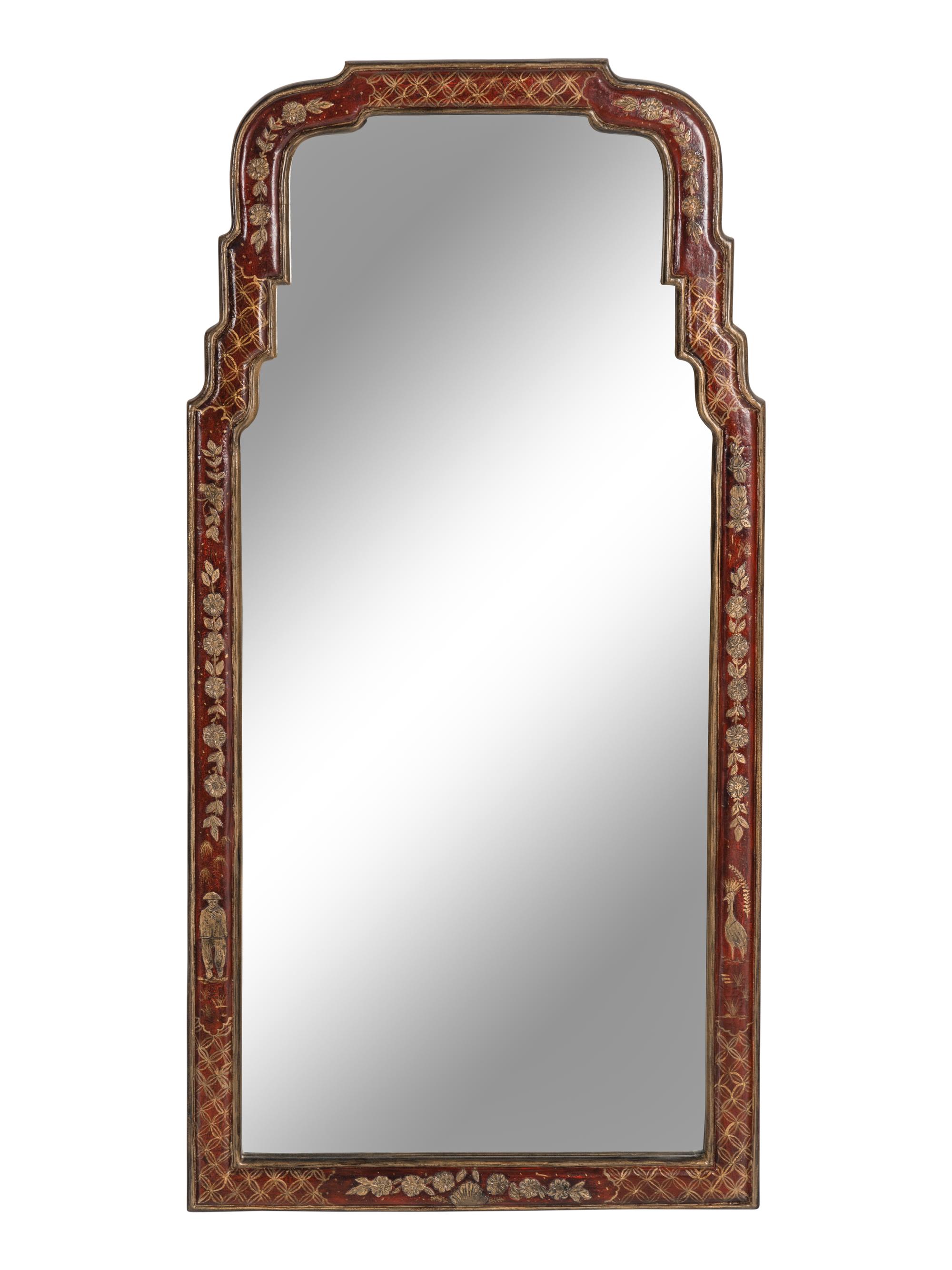 A Queen Anne Style Red Japanned Pier Mirror