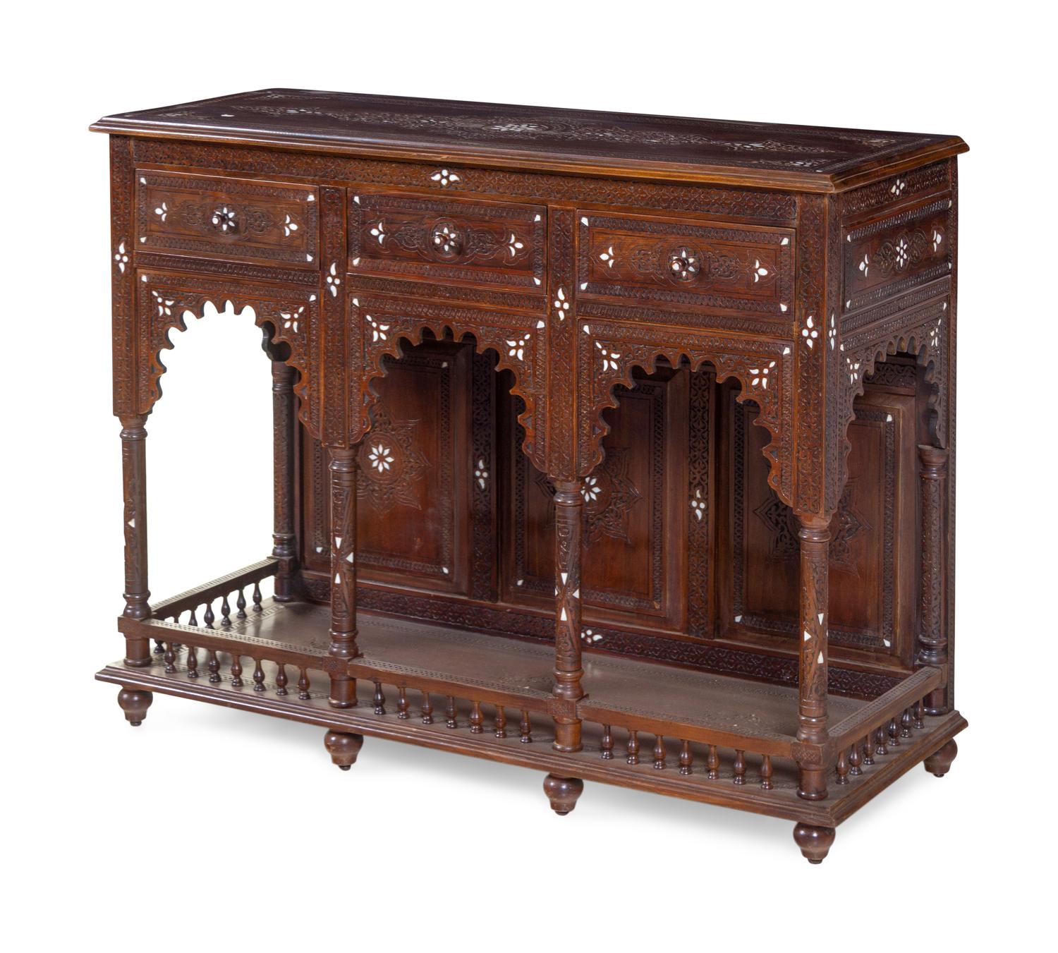 A Syrian Carved and Mother-of-Pearl Inlaid Walnut Console Table