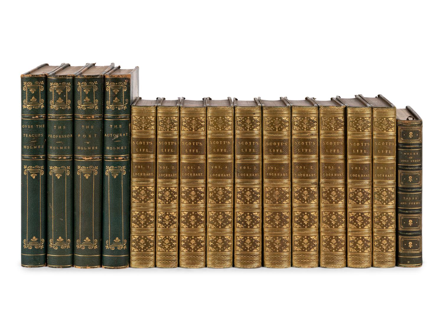 [FINE BINDINGS]. A group of 15 volumes in fine full or half morocco bindings, including works relating to American, British and Scottish literature.