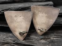 Tufa Cast Shield Clip Earrings with Inlay and 14K Gold Accents