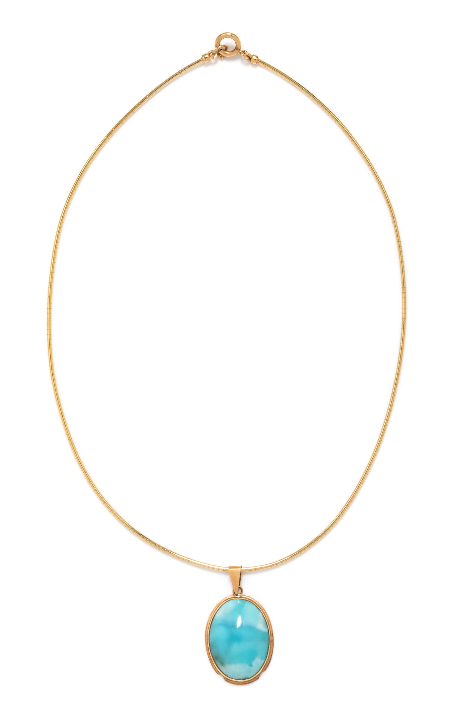 YELLOW GOLD AND LARIMAR PENDANT/NECKLACE