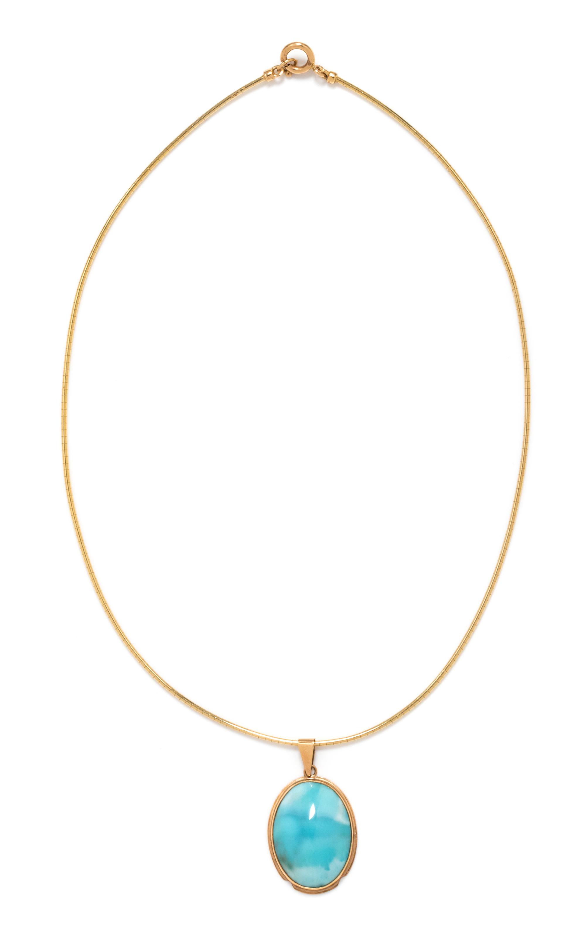 YELLOW GOLD AND LARIMAR PENDANT/NECKLACE