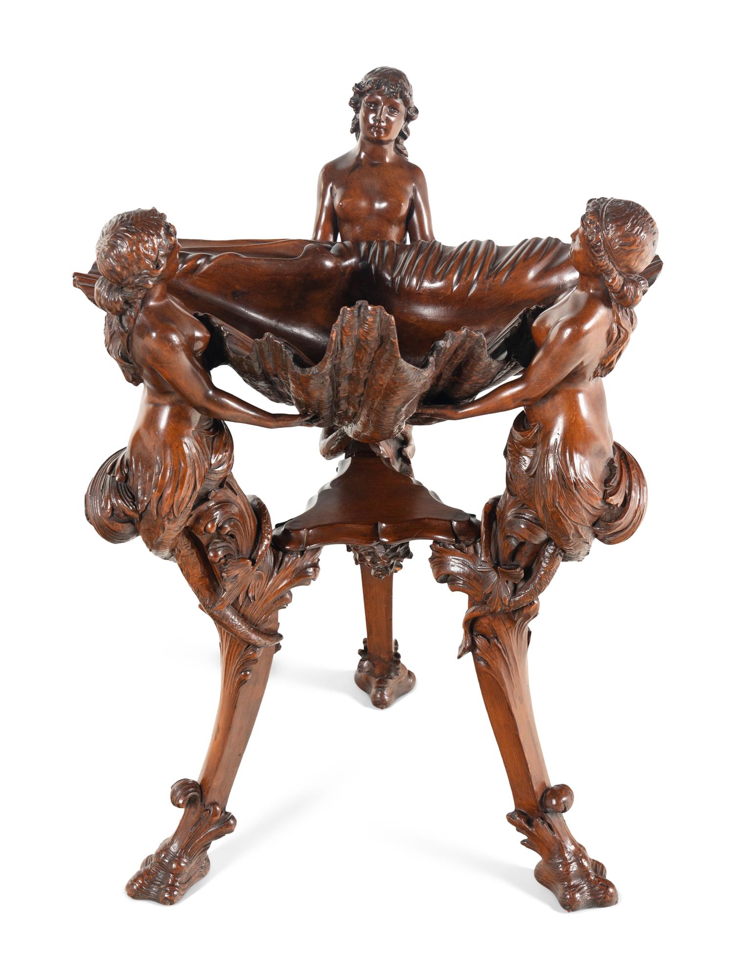 An Italian Carved Walnut Figural Basin