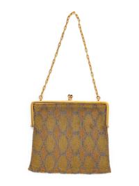 ANTIQUE, TRICOLOR GOLD, DIAMOND AND SAPPHIRE MESH PURSE