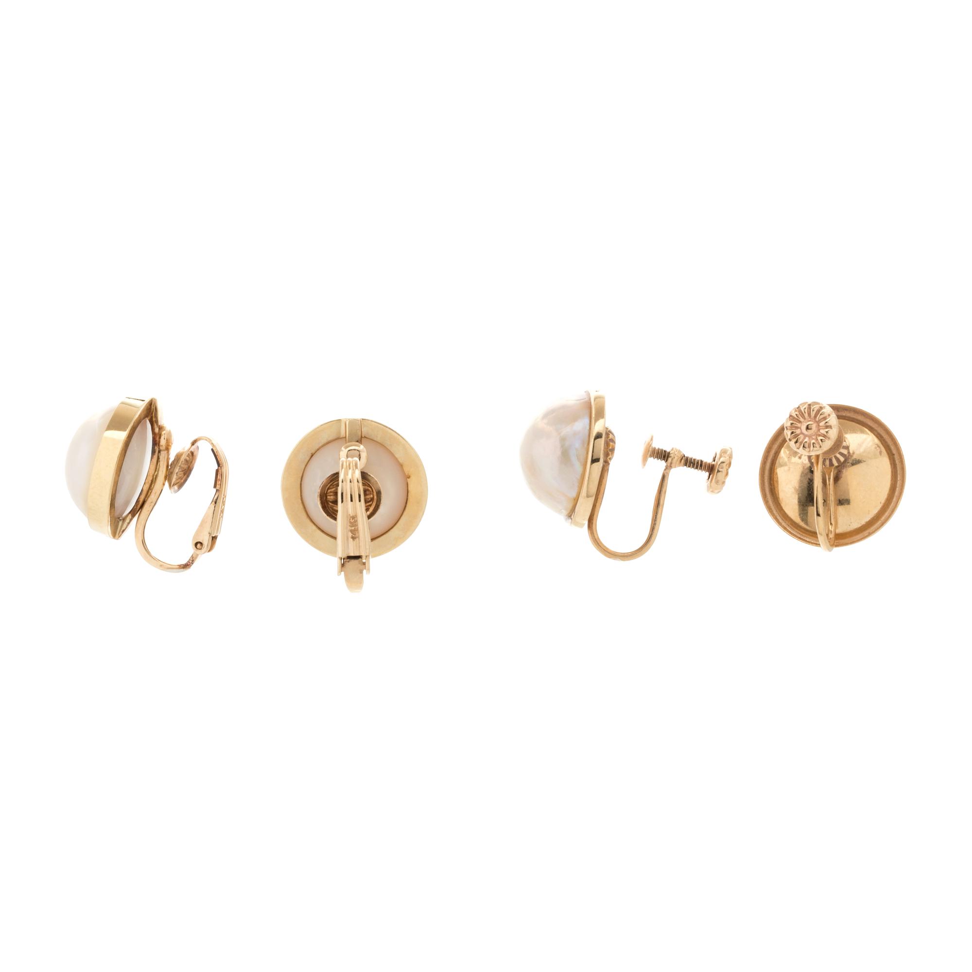 COLLECTION OF CULTURED MABE PEARL EARCLIPS