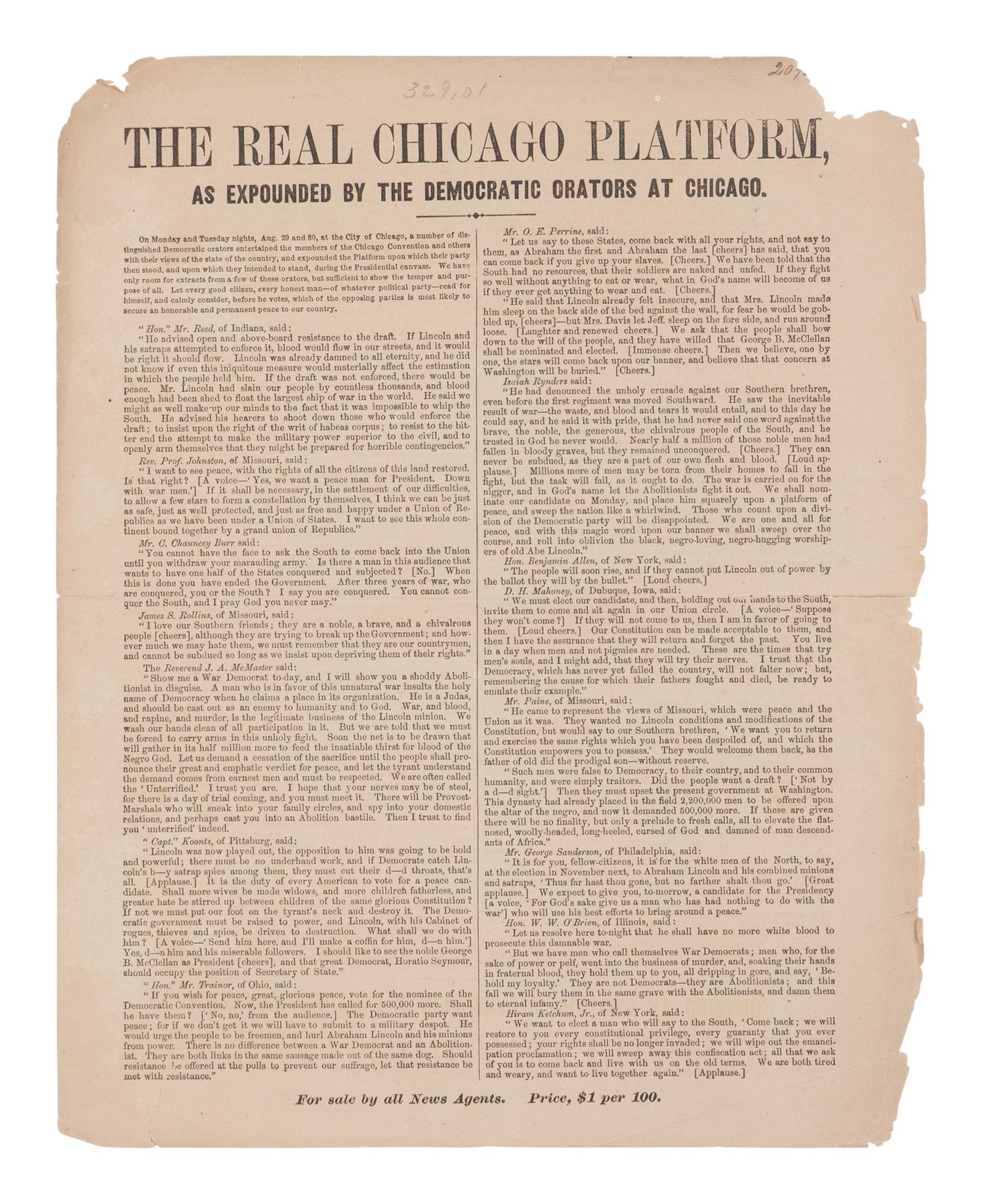 [ANTI-LINCOLN CAMPAIGN]. A group of 4 broadsides, comprising: